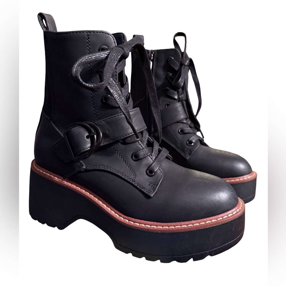 Aqua College NWT SZ 5.5 Black Ankle Lace Up  Gothic Platform Heel Boots (SH062) - Picture 2 of 13